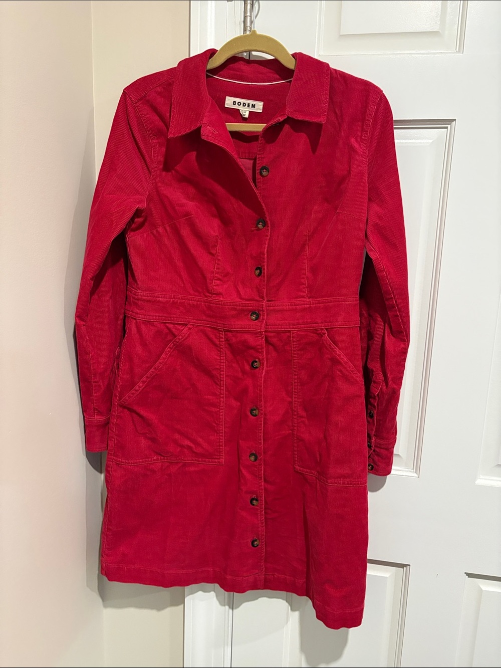 Boden Bright Red Corduroy Button-Front Midi Dress